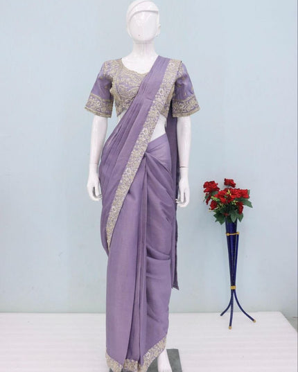 Heavy Chinon Embroidery Sequence Ready - to - Wear Saree with Embroidered Banglori Blouse - Rosepetals Luxe