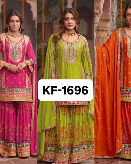 Two-tone Tissue Kurta Palazzo Set with Coding Embroidered & Mirror Work | Best For Ethnic Wear