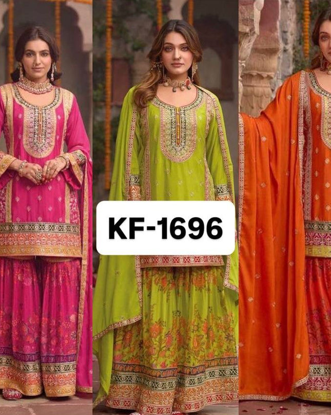 Two-tone Tissue Kurta Palazzo Set with Coding Embroidered & Mirror Work | Best For Ethnic Wear
