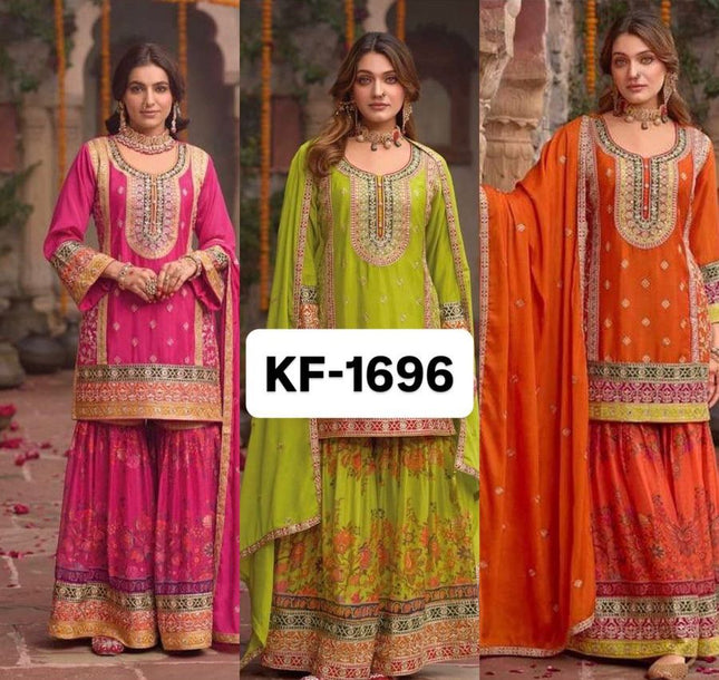 Two-tone Tissue Kurta Palazzo Set with Coding Embroidered & Mirror Work | Best For Ethnic Wear