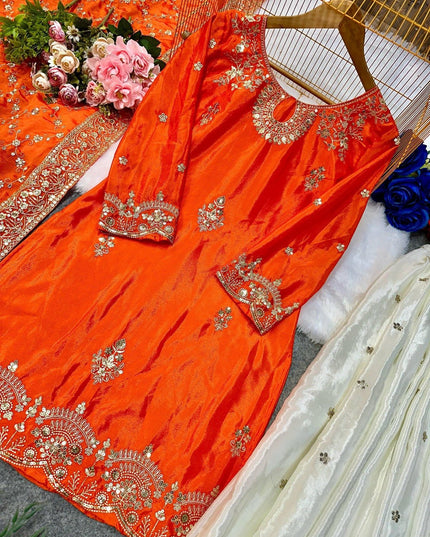 Heavy Chinon Silk Kurta Palazzo Set | Embroidery Work | Festive & Party Wear | Rosepetals Luxe - Rosepetals Luxe