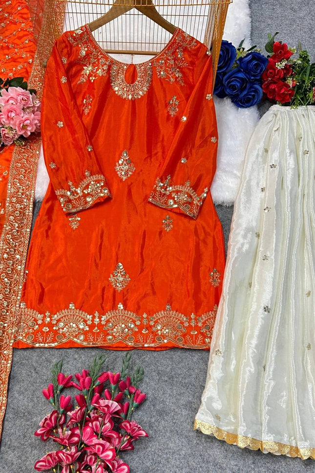 Heavy Chinon Silk Kurta Palazzo Set | Embroidery Work | Festive & Party Wear | Rosepetals Luxe - Rosepetals Luxe