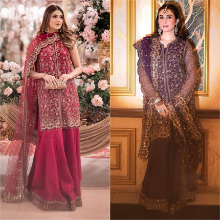 Heavy Chinon Silk Kurti Palazzo Dupatta Set | Sequins & Zari Embroidery | Festive 3-Piece - Rosepetals Luxe