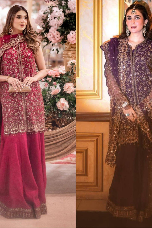 Heavy Chinon Silk Kurti Palazzo Dupatta Set | Sequins & Zari Embroidery | Festive 3-Piece - Rosepetals Luxe
