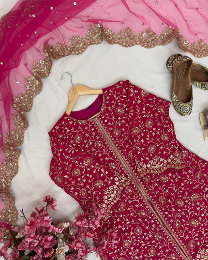 Heavy Chinon Silk Kurti Palazzo Dupatta Set | Sequins & Zari Embroidery | Festive 3-Piece - Rosepetals Luxe