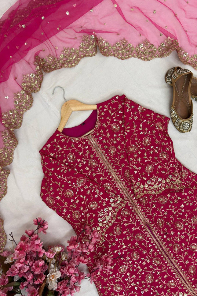 Heavy Chinon Silk Kurti Palazzo Dupatta Set | Sequins & Zari Embroidery | Festive 3-Piece - Rosepetals Luxe