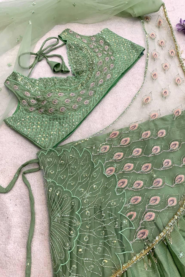 Heavy Chinon Silk Lehenga Choli | Sequence Embroidery & Net Pallu – Ready to Wear - Rosepetals Luxe