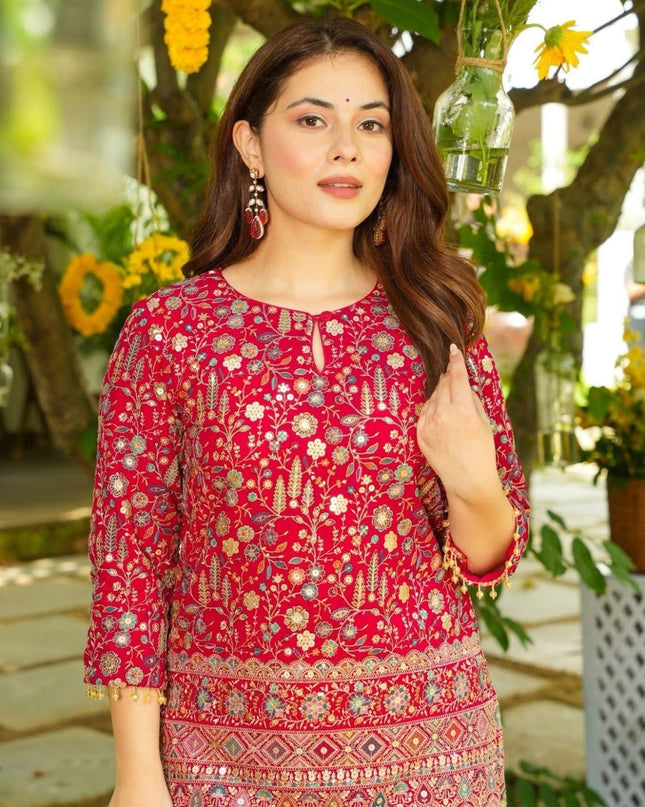 Heavy Crepe Silk Co - Ord Set With Embroidery Sequence Work - Rosepetals Luxe