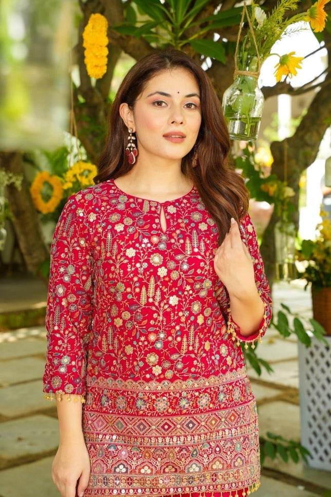 Heavy Crepe Silk Co - Ord Set With Embroidery Sequence Work - Rosepetals Luxe
