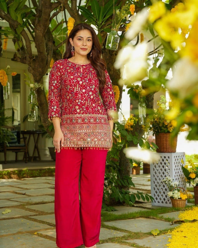 Heavy Crepe Silk Co - Ord Set With Embroidery Sequence Work - Rosepetals Luxe