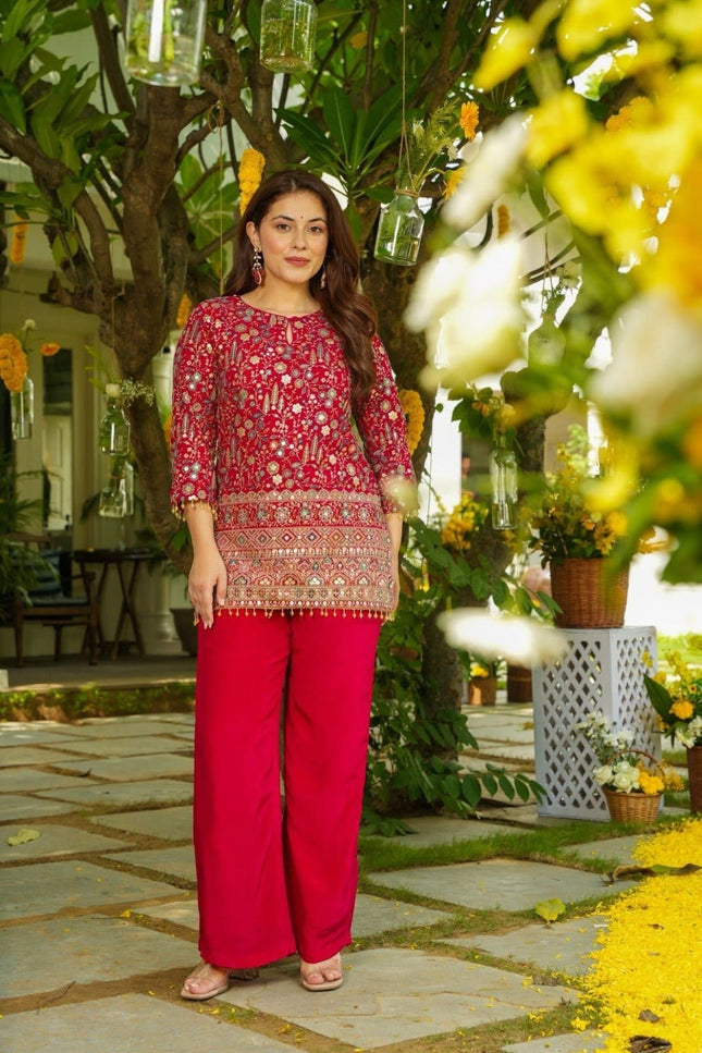 Heavy Crepe Silk Co - Ord Set With Embroidery Sequence Work - Rosepetals Luxe