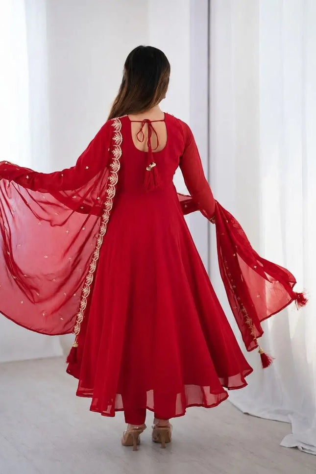 Heavy Embroidered Georgette Anarkali Set | Chanderi-Silk Bottom & Dupatta | Festive 3-Piece - Rosepetals Luxe