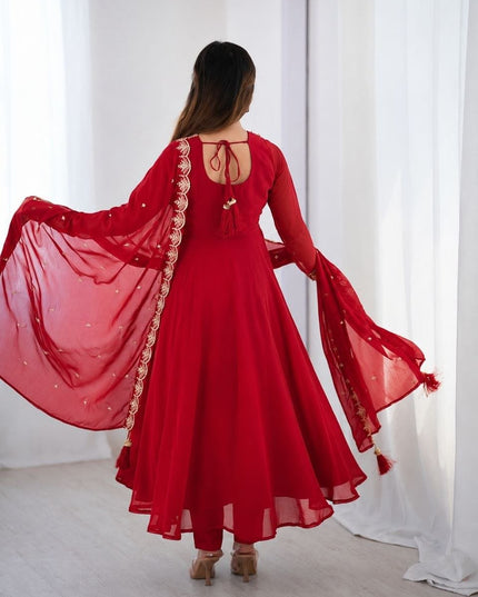 Heavy Embroidered Georgette Anarkali Suit Set | Chanderi-Silk Bottom & Dupatta | Festive 3-Piece - Rosepetals Luxe