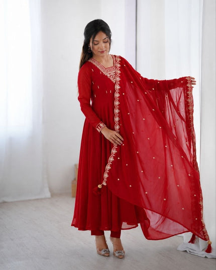 Heavy Embroidered Georgette Anarkali Suit Set | Chanderi-Silk Bottom & Dupatta | Festive 3-Piece - Rosepetals Luxe