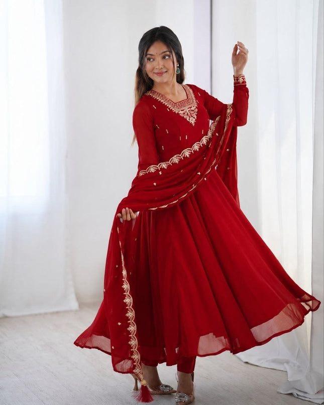 Heavy Embroidered Georgette Anarkali Suit Set | Chanderi-Silk Bottom & Dupatta | Festive 3-Piece - Rosepetals Luxe