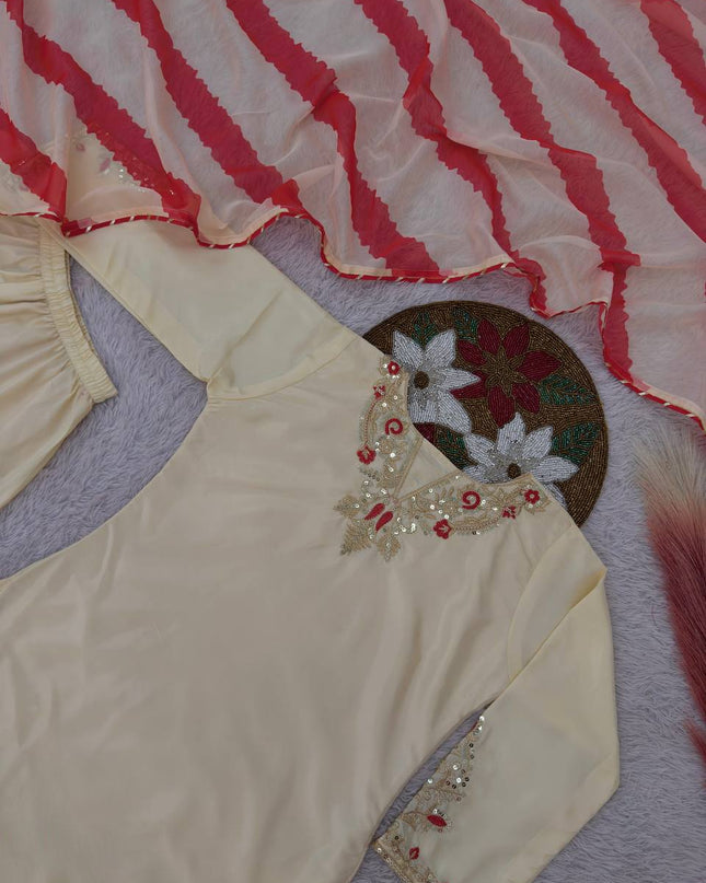 Heavy Embroidery & Sequence Work Crepe Silk Top - Palazzo with Dupatta - Rosepetals Luxe