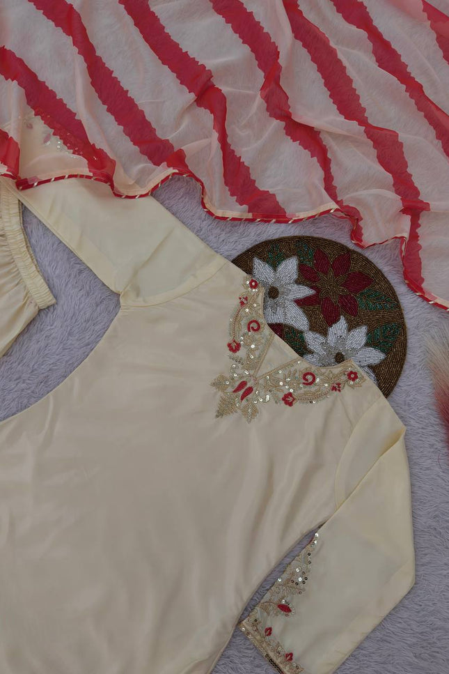 Heavy Embroidery & Sequence Work Crepe Silk Top - Palazzo with Dupatta - Rosepetals Luxe