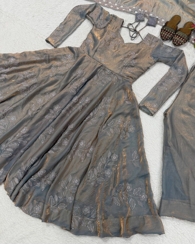 Heavy Fandy Silk Designer Anarkali Suit | Hand Work & Embroidery | Perfect For Festivals and Celebrations - Rosepetals Luxe