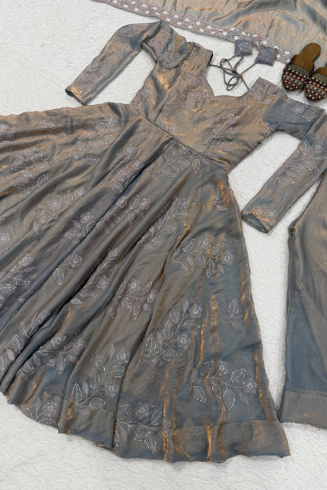 Heavy Fandy Silk Designer Anarkali Suit | Hand Work & Embroidery | Perfect For Festivals and Celebrations - Rosepetals Luxe