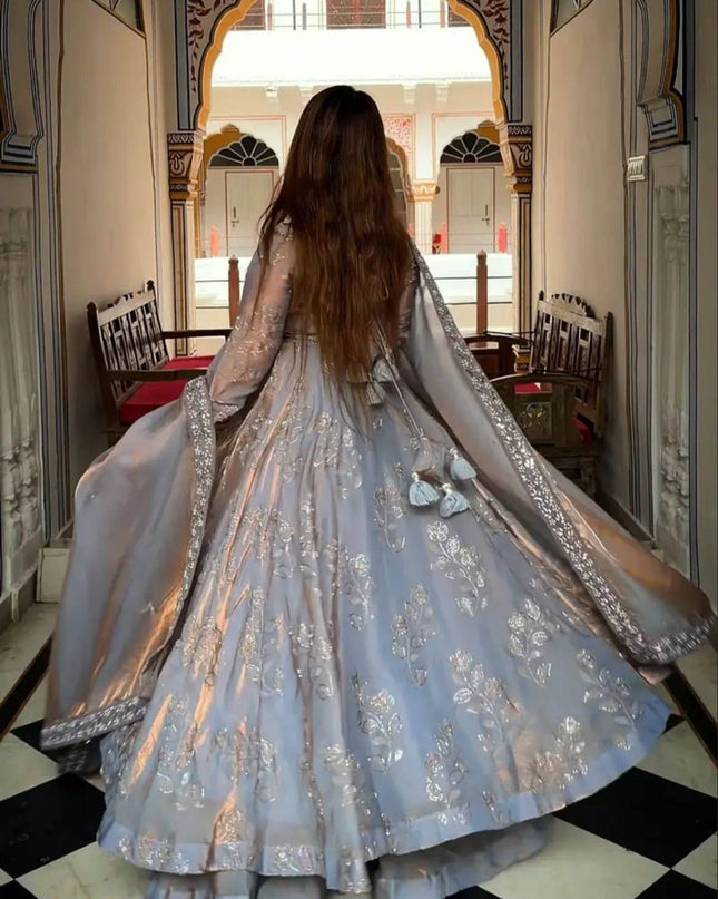Heavy Fandy Silk Designer Anarkali Suit | Hand Work & Embroidery | Perfect For Festivals and Celebrations - Rosepetals Luxe