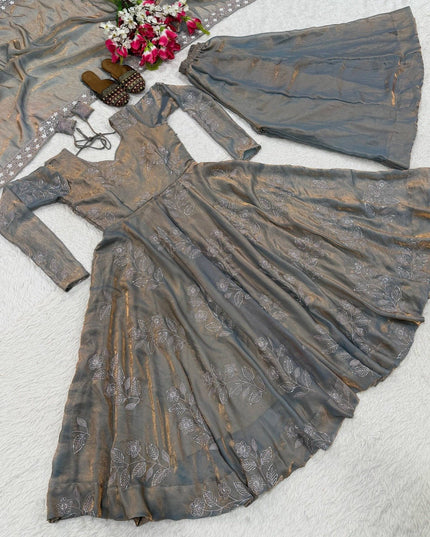 Heavy Fandy Silk Designer Anarkali Suit | Hand Work & Embroidery | Perfect For Festivals and Celebrations - Rosepetals Luxe