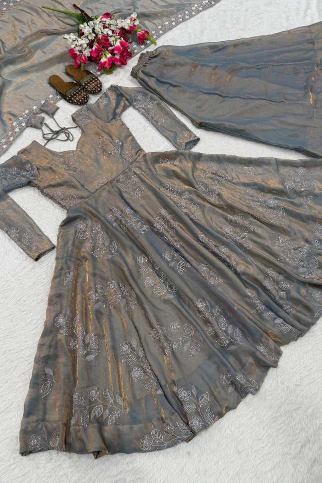 Heavy Fandy Silk Designer Anarkali Suit | Hand Work & Embroidery | Perfect For Festivals and Celebrations - Rosepetals Luxe