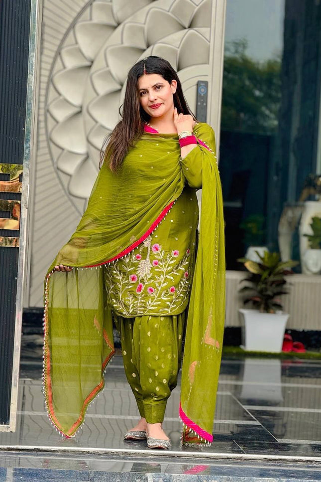 Heavy Faux Georgette Embroidery Sequin Punjabi Suit | Fully Stitched with Dupatta - Rosepetals Luxe