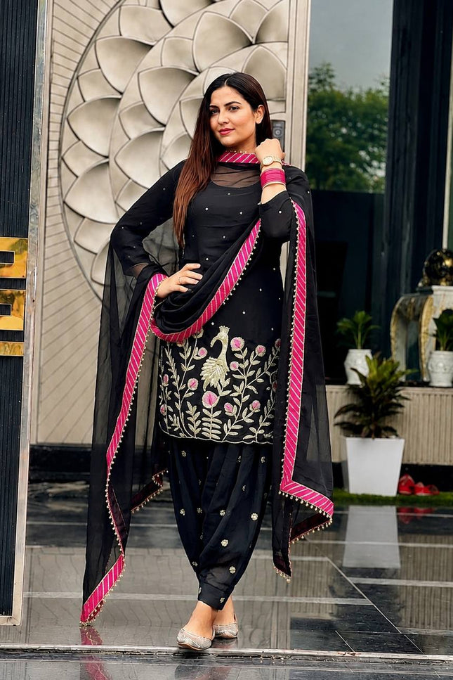 Heavy Faux Georgette Embroidery Sequin Punjabi Suit | Fully Stitched with Dupatta - Rosepetals Luxe