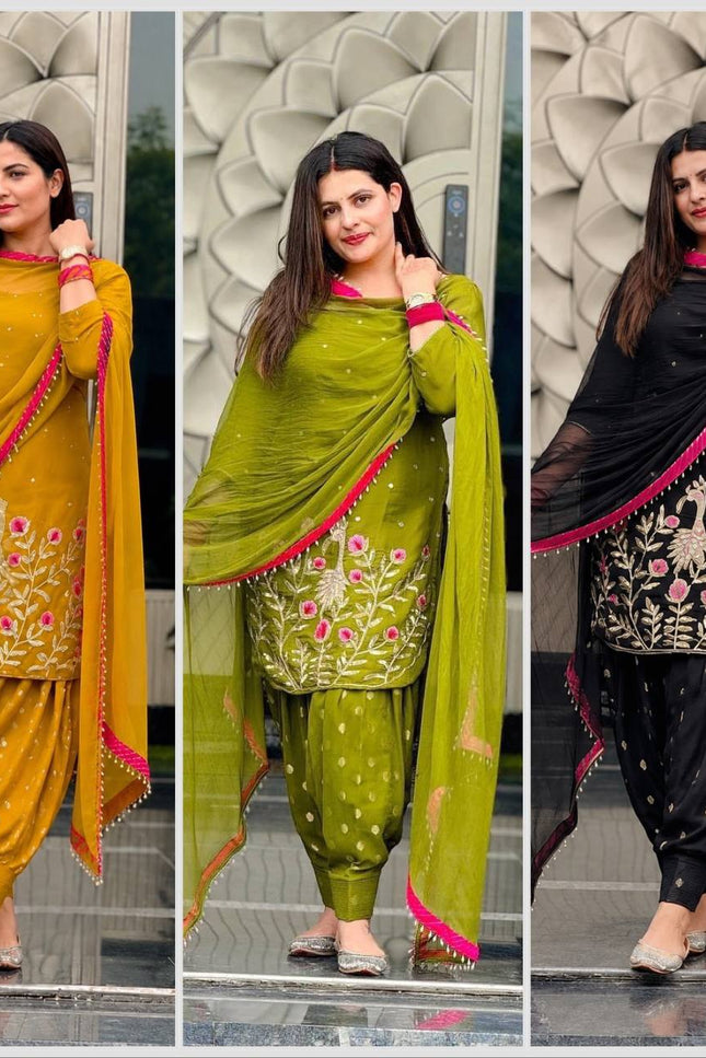 Heavy Faux Georgette Embroidery Sequin Punjabi Suit | Fully Stitched with Dupatta - Rosepetals Luxe