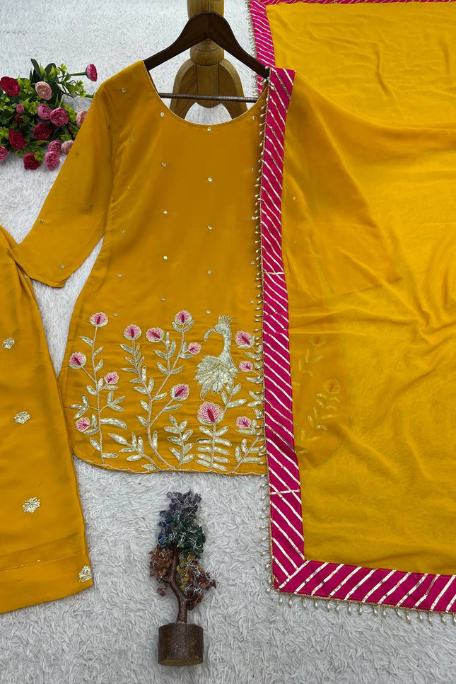 Heavy Faux Georgette Embroidery Sequin Punjabi Suit | Fully Stitched with Dupatta - Rosepetals Luxe