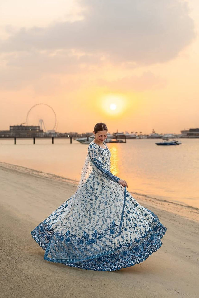 Heavy Faux Georgette Party Wear Gown with Bottom and Dupatta Set | Heavy Embroidery Work - Rosepetals Luxe