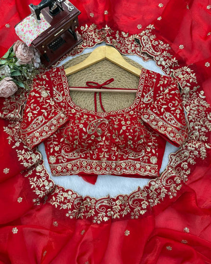 Heavy Fendi Silk Saree | Thread & Sequin Embroidery | Unstitched Blouse - Rosepetals Luxe