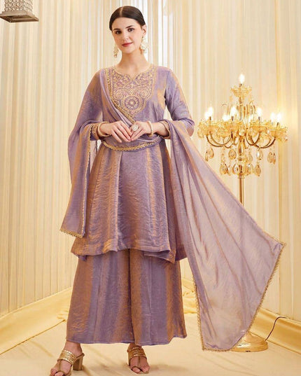 Heavy Fendy Silk Embroidered 3 Piece Suit Set | Coding Sequence Work | Festive & Party Wear - Rosepetals Luxe