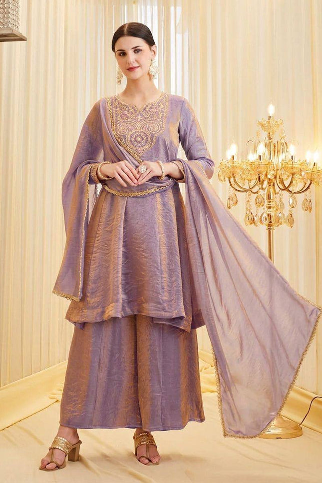 Heavy Fendy Silk Embroidered 3 Piece Suit Set | Coding Sequence Work | Festive & Party Wear - Rosepetals Luxe