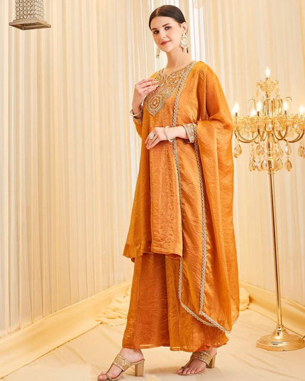 Heavy Fendy Silk Embroidered 3 Piece Suit Set | Coding Sequence Work | Festive & Party Wear - Rosepetals Luxe