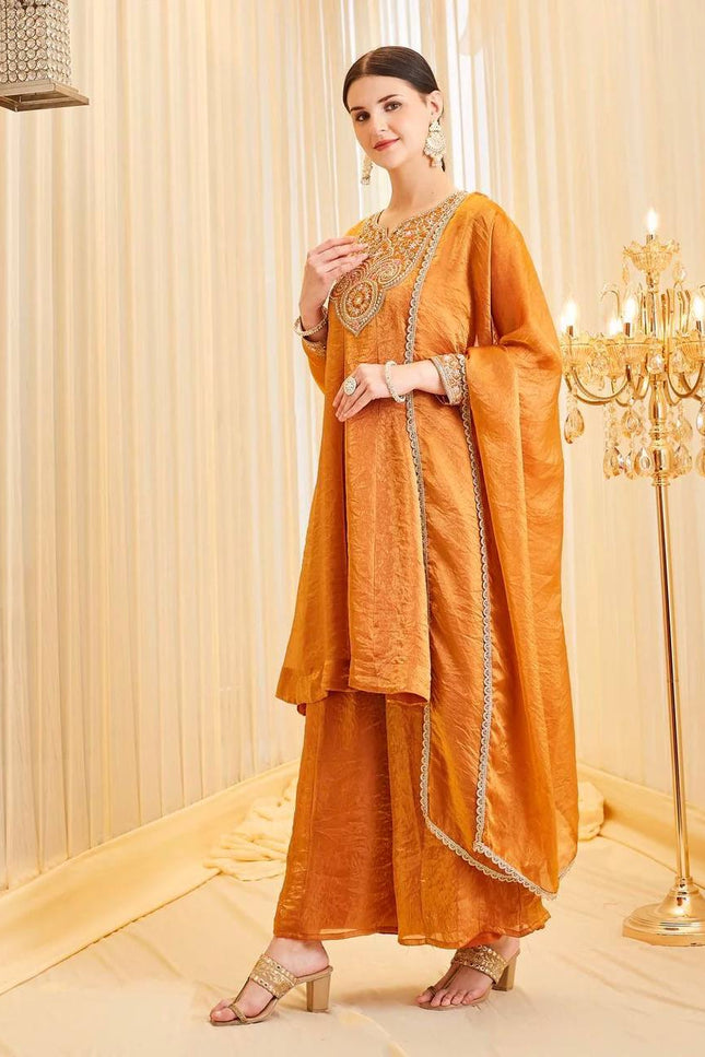 Heavy Fendy Silk Embroidered 3 Piece Suit Set | Coding Sequence Work | Festive & Party Wear - Rosepetals Luxe