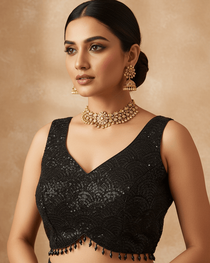 Heavy Fox Georgette Sequin Blouse | Fully Stitched | Party & Festive Wear | 3 Colours - Rosepetals Luxe