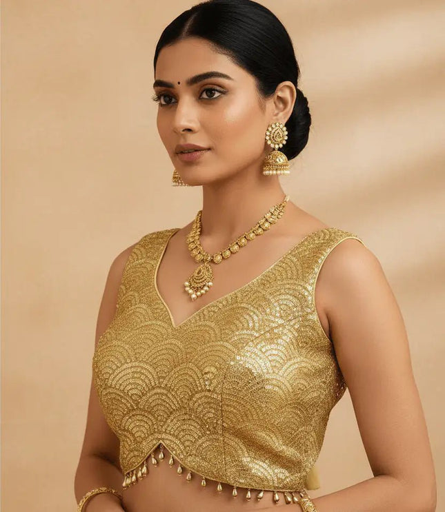 Heavy Fox Georgette Sequin Blouse | Fully Stitched | Party & Festive Wear | 3 Colours - Rosepetals Luxe