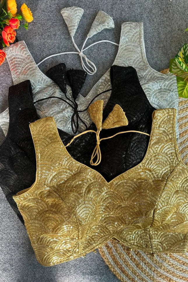 Heavy Fox Georgette Sequin Blouse | Fully Stitched | Party & Festive Wear | 3 Colours - Rosepetals Luxe