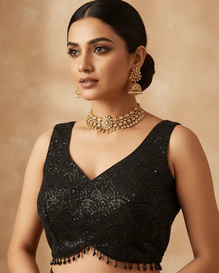 Heavy Fox Georgette Sequin Blouse | Fully Stitched | Party & Festive Wear | 3 Colours - Rosepetals Luxe
