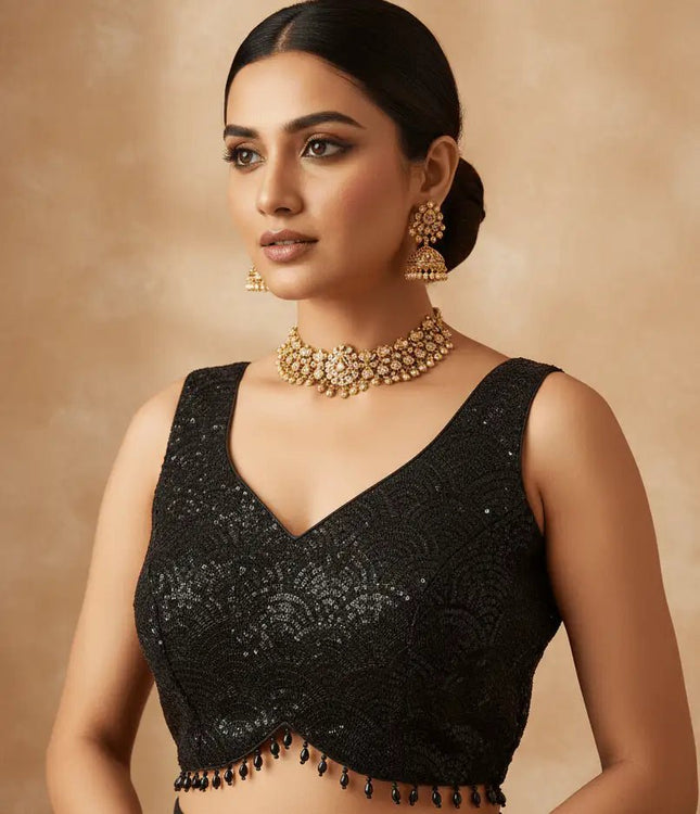 Heavy Fox Georgette Sequin Blouse | Fully Stitched | Party & Festive Wear | 3 Colours - Rosepetals Luxe