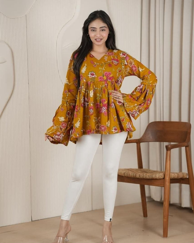 Heavy Full Mirror Khatli Work Tunic Top | Intricate Hand Embroidery, Zari Weaving - Rosepetals Luxe