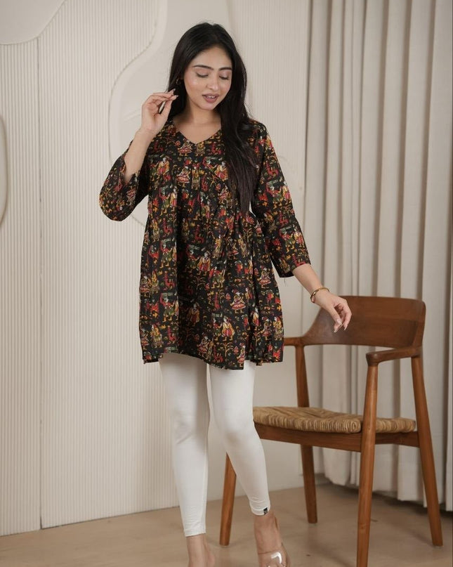 Heavy Full Mirror Khatli Work Tunic Top | Intricate Hand Embroidery, Zari Weaving - Rosepetals Luxe