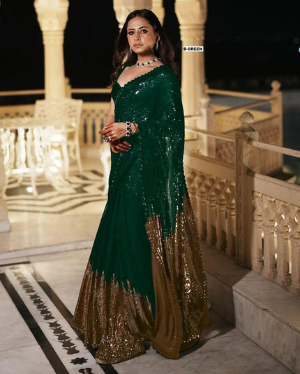 Heavy Georgette Dual Sequins Saree with Silk Blouse | Blockbuster Design - Rosepetals Luxe