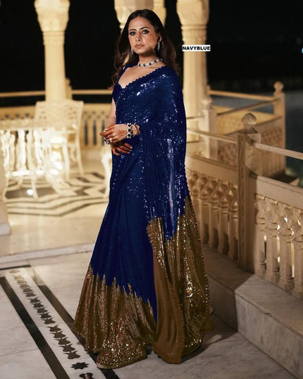 Heavy Georgette Dual Sequins Saree with Silk Blouse | Blockbuster Design - Rosepetals Luxe