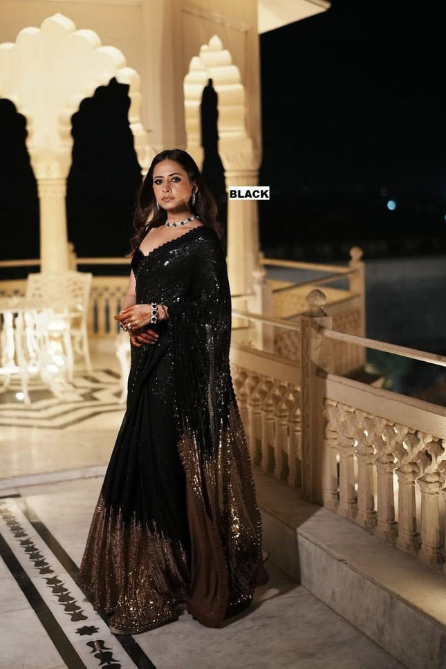 Heavy Georgette Dual Sequins Saree with Silk Blouse | Blockbuster Design - Rosepetals Luxe