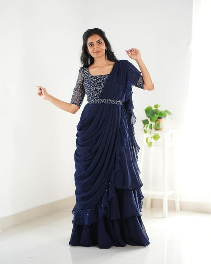 Heavy Georgette Mother Daughter Combo | Party Wear Lahenga Saree With Stiched Blouse - Rosepetals Luxe