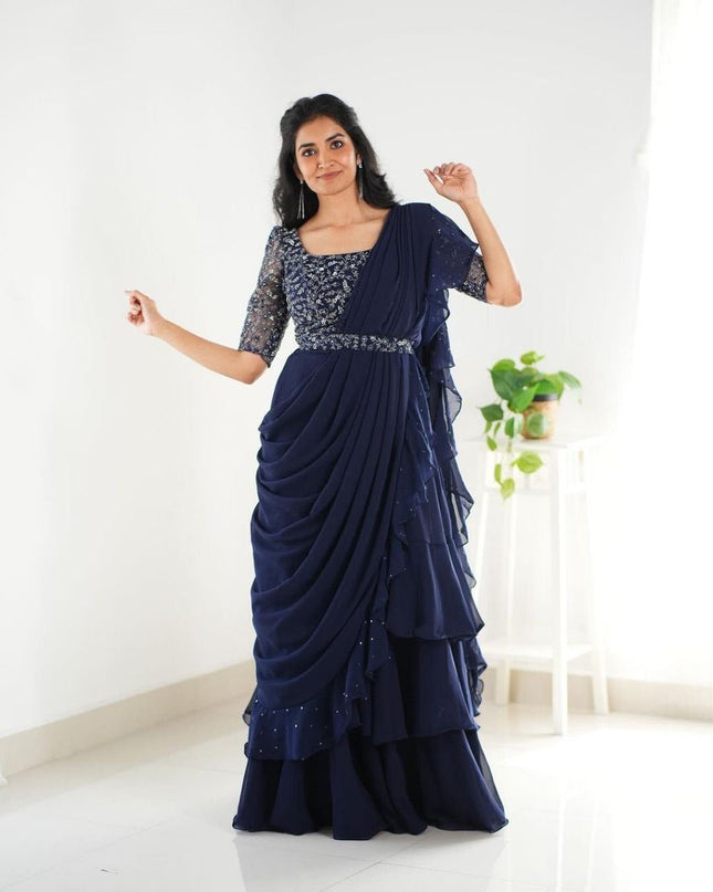 Heavy Georgette Mother Daughter Combo | Party Wear Lahenga Saree With Stiched Blouse - Rosepetals Luxe