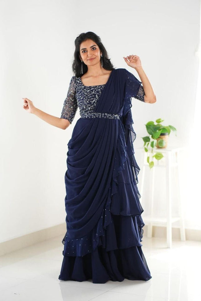Heavy Georgette Mother Daughter Combo | Party Wear Lahenga Saree With Stiched Blouse - Rosepetals Luxe