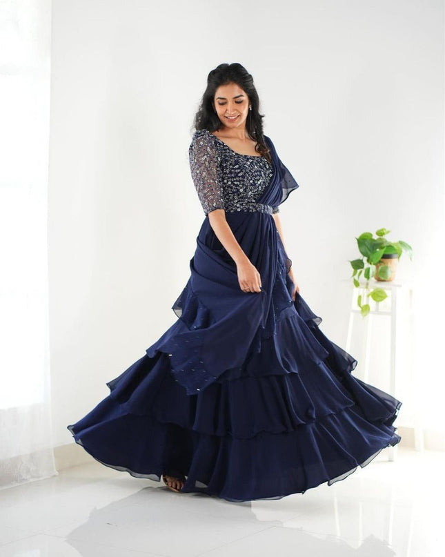 Heavy Georgette Mother Daughter Combo | Party Wear Lahenga Saree With Stiched Blouse - Rosepetals Luxe